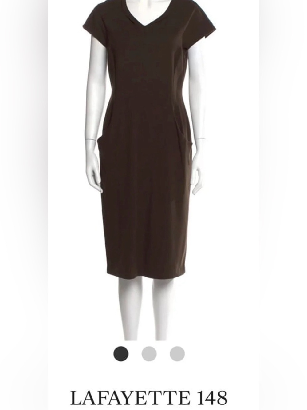 Lafayette 148 New York Dark Brown V-Neck Short Sleeve Brown Dress Fall